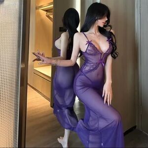 Purple Sexy mesh long dress Lingerie